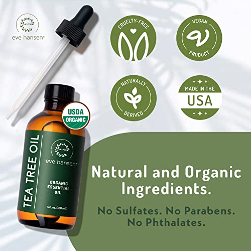 Eve Hansen Organic Tree Oil and Eucalyptus שמן שמן אתרי | USDA מוסמך שמן אקליפטוס ומללוקה אלטרנטיבה עץ התה שמן